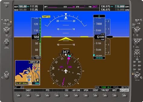An instrument that displays attitude of an aircraft in pitch and roll. . Attitude indicator markings g1000